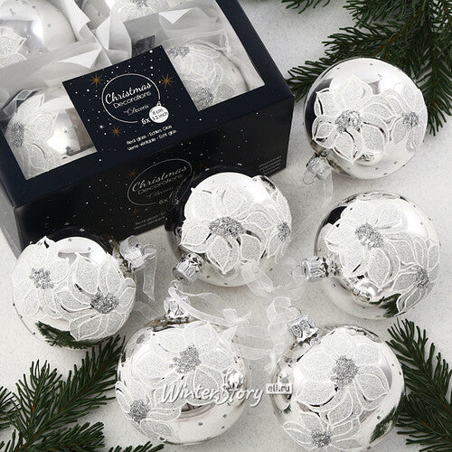 Bauble Glass Silver Poinsettia