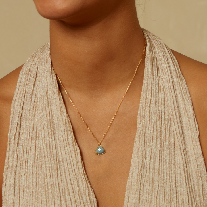 Milky Aquamarine And White Topaz Lotus Petal Pendant Necklace