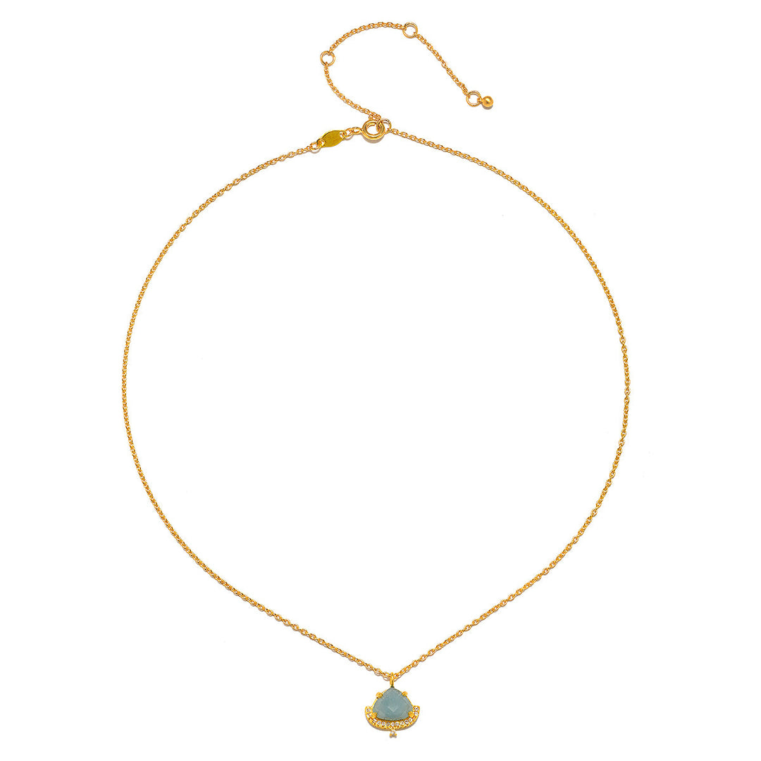 Milky Aquamarine And White Topaz Lotus Petal Pendant Necklace