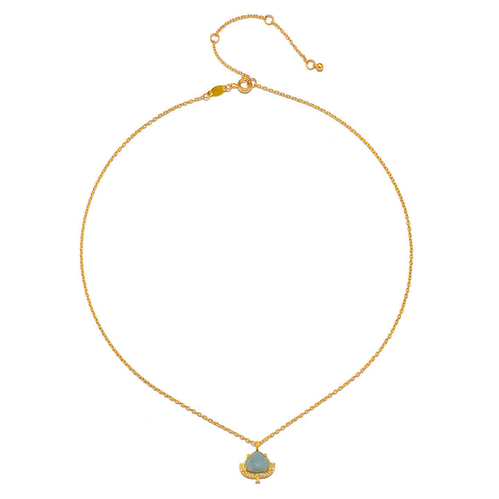 Milky Aquamarine And White Topaz Lotus Petal Pendant Necklace