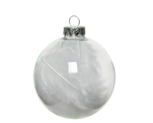 Bauble Glass Transparent With Feather Set of 4
