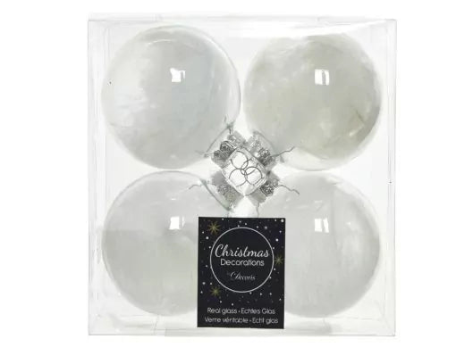 Bauble Glass Transparent With Feather Set of 4