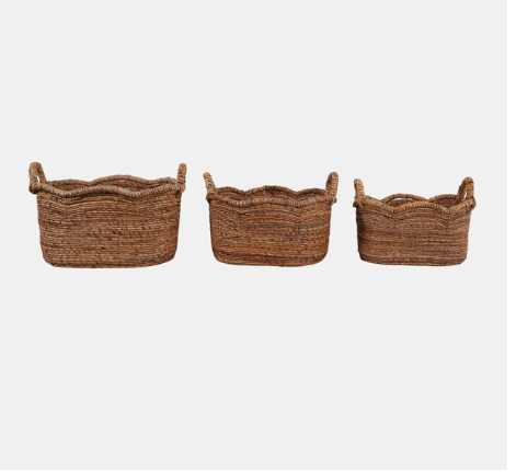 S/3 18/20/22" Scallop Edge Oval Baskets, Natural