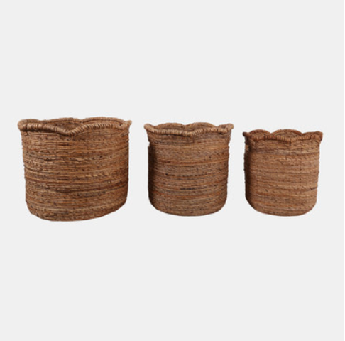 S/3 16/18/20" Scallop Edge Round Baskets, Natural