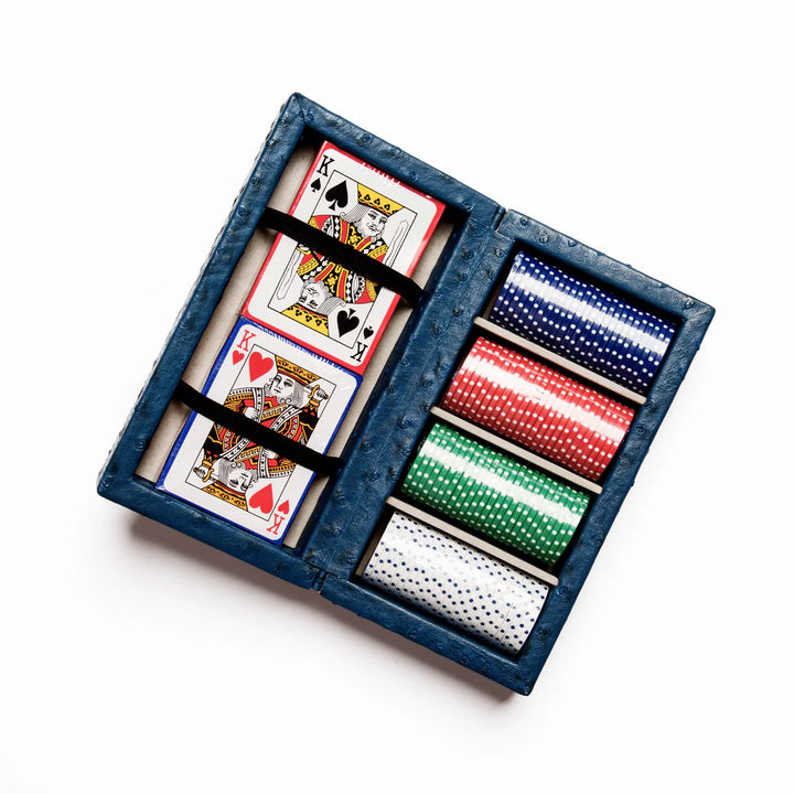 Playing Cards Set / Jewellery Box Blue Ostrich Leather
