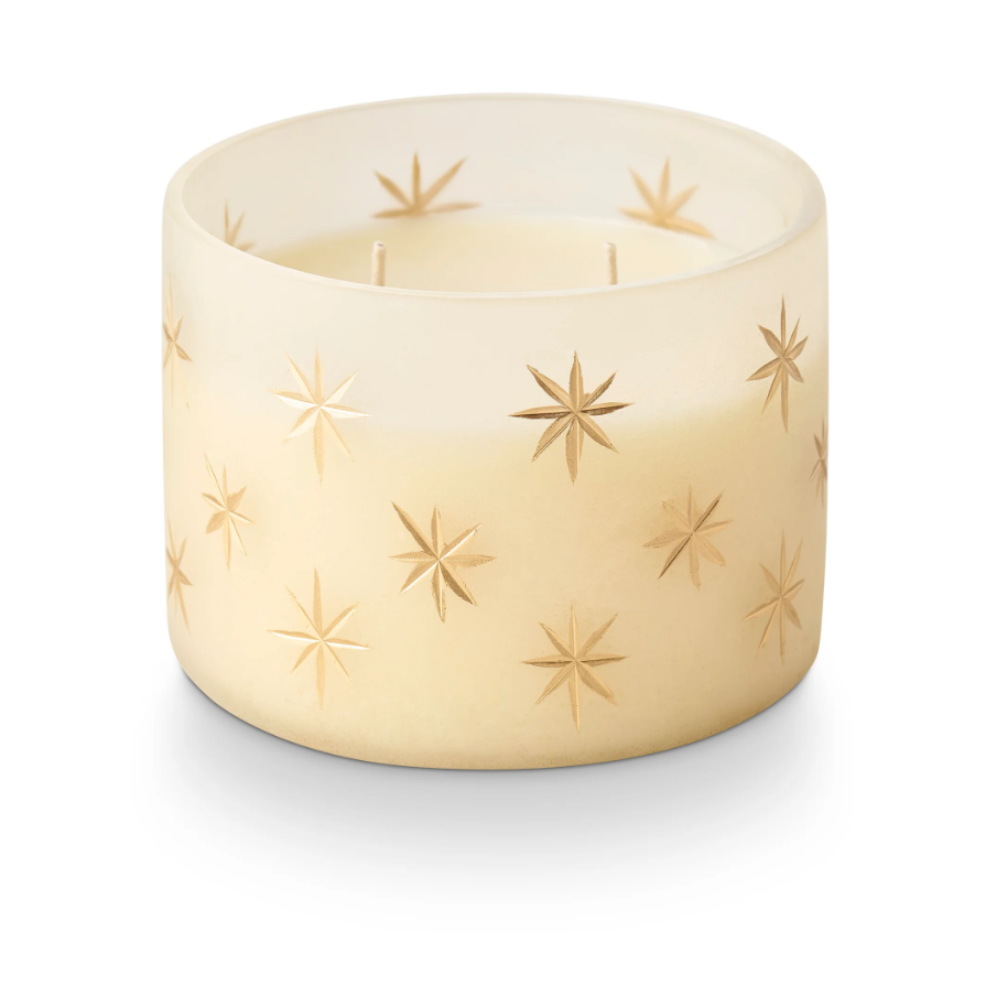 Winter White Frosted Star Glass Candle