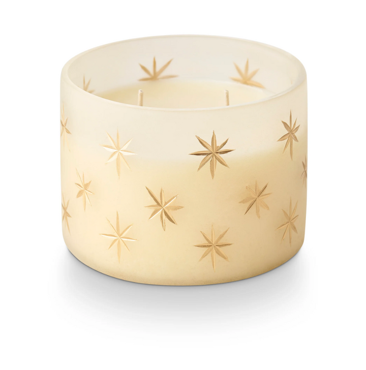 Winter White Frosted Star Glass Candle