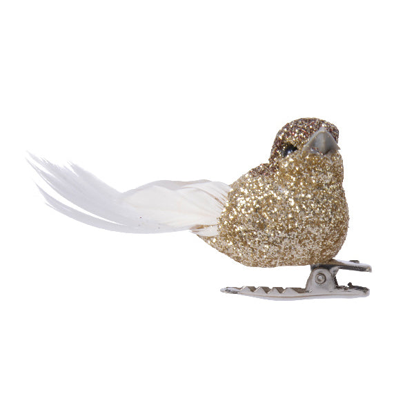 Bird Foam Glitters Feathers on Clip Gold
