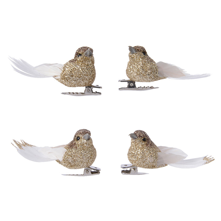 Bird Foam Glitters Feathers on Clip Gold