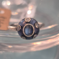 Oxidized silver, dark blue urchin, diamond and blue moonstone size 5.5 - Ring