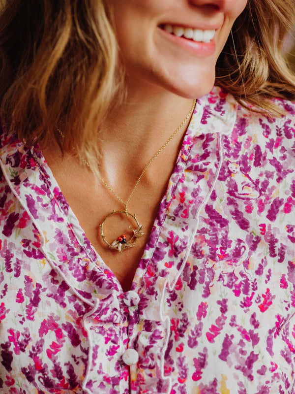 Ladybug Leafy Ring Necklace