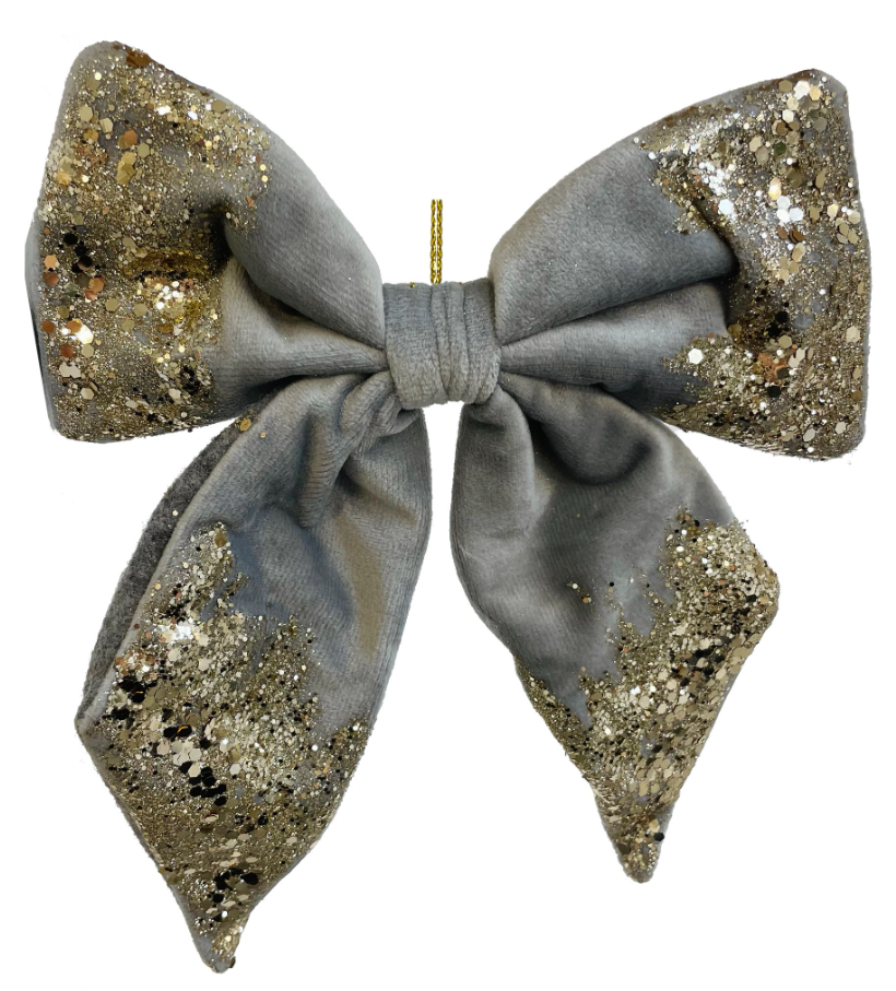 Velvet Bow Gray with Gold Glitter