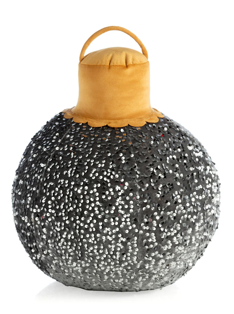 Large Merry Bauble Sequin Silver Decorative Pillow