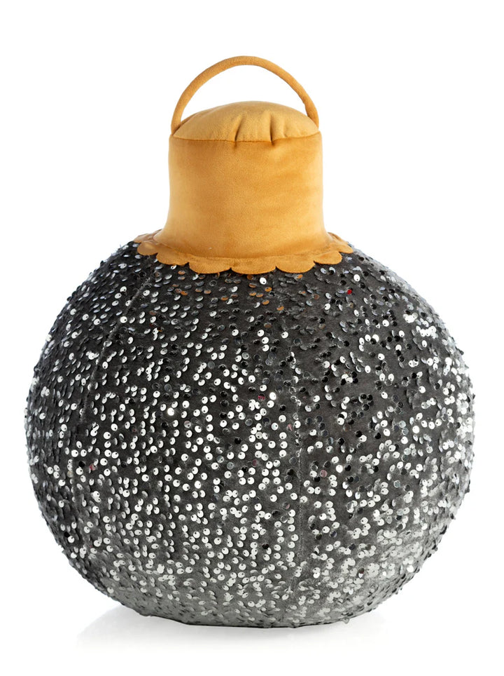 Large Merry Bauble Sequin Silver Decorative Pillow