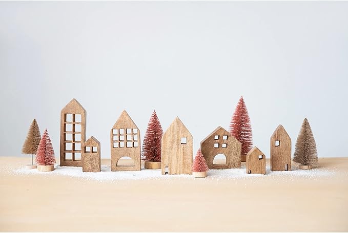 Mango Wood Houses Set /7 3"H - 8"H