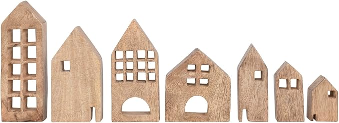 Mango Wood Houses Set /7 3"H - 8"H