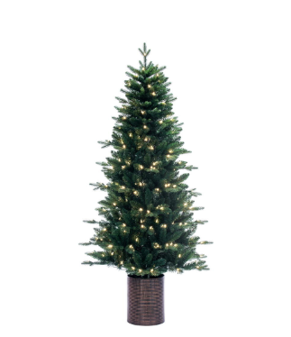 Vickerman 6'39" Potted Spruce Artificial Full, Pre-lit Christmas Tree