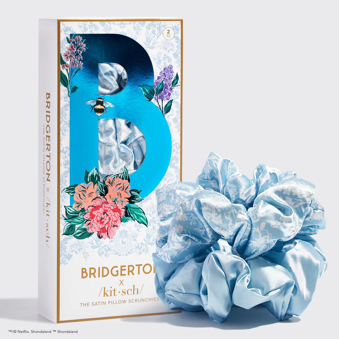 Bridgerton x Kitsch King Satin Pillow ScrunchiesToile De Blue