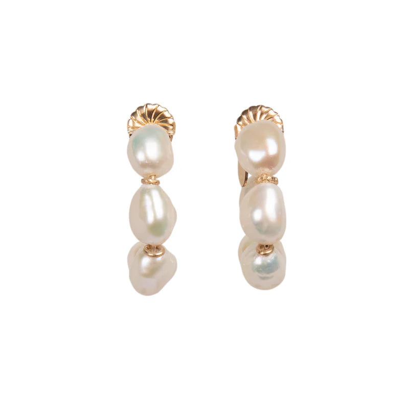 Cubagua Hoop White Pearl and Yellow Gold Earrings