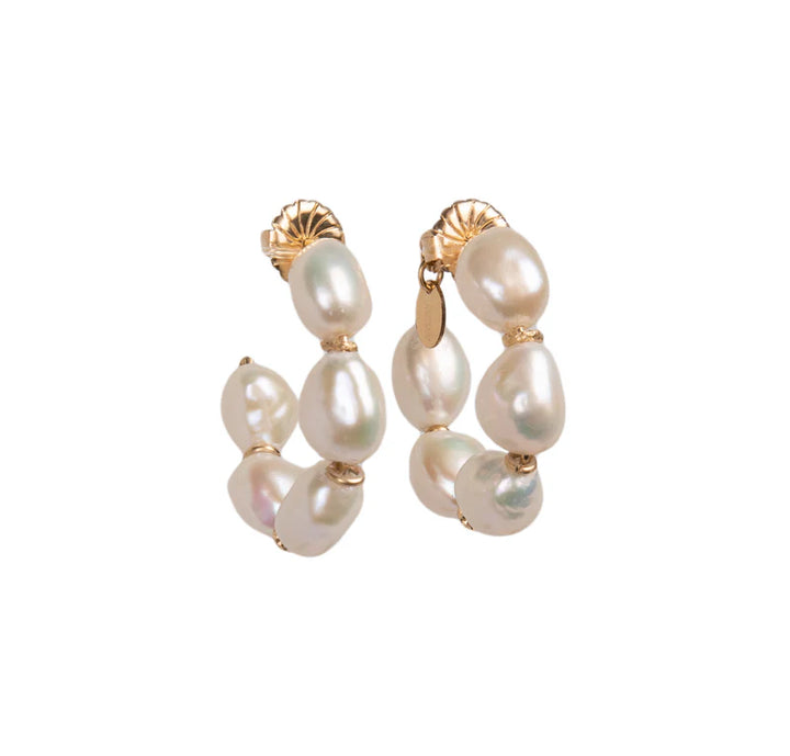 Cubagua Hoop White Pearl and Yellow Gold Earrings