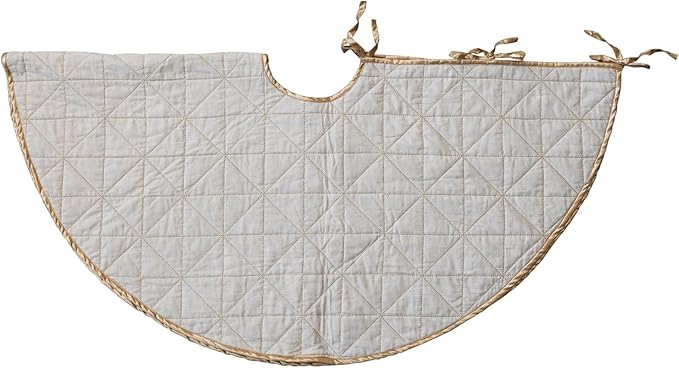 Tree Skirt Woven Cotton & Linen  With Gold Thread Embroidery 48"R