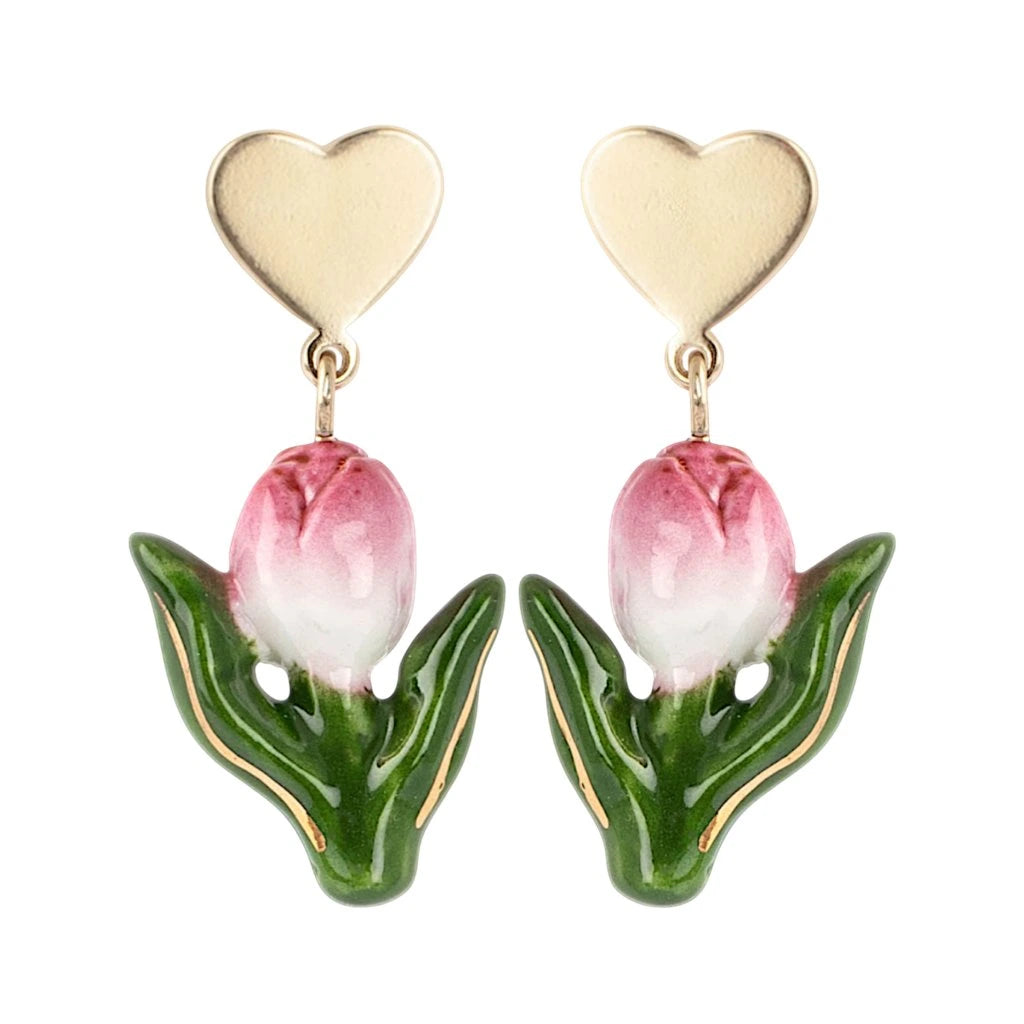 Heart and Tulip-shaped stud earrings