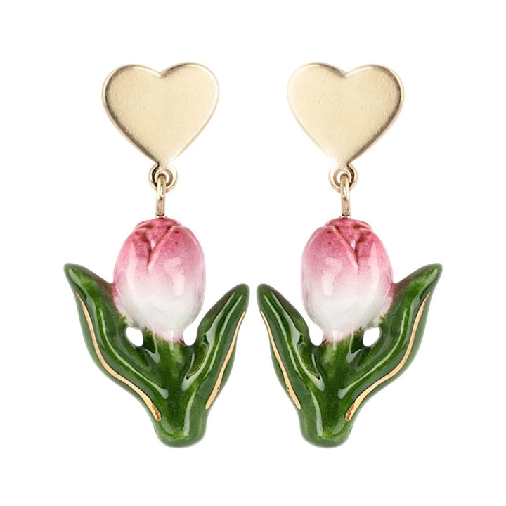 Heart and Tulip-shaped stud earrings