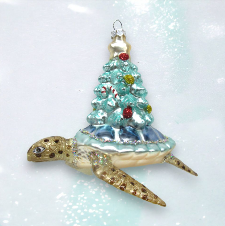 Shimmer Blue Shell Turtle Ornament