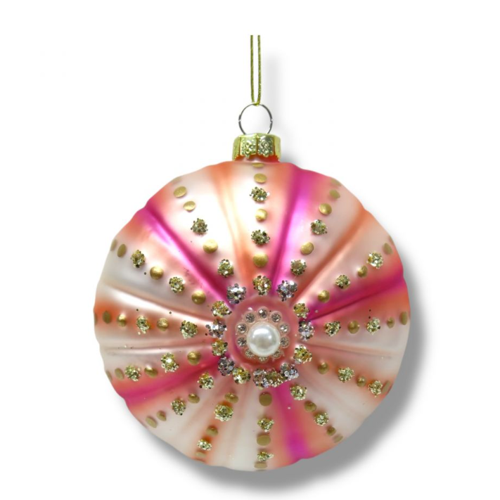 Pink Stripe Round Shell Ornament
