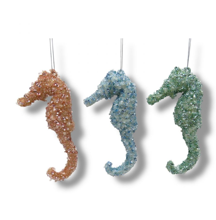 Salmon/Blue/Green Seahorse Ornament 3 Asstd