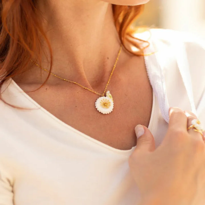 White Dandelion With Budgerigar Necklace