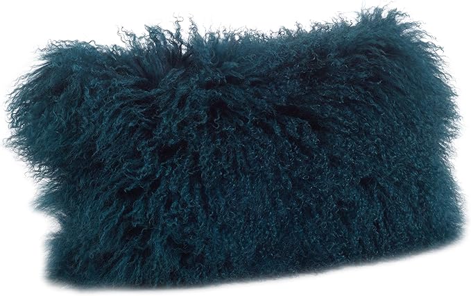 Mongolian Lamb Fur Poly Filled Teal Decorative Pillow