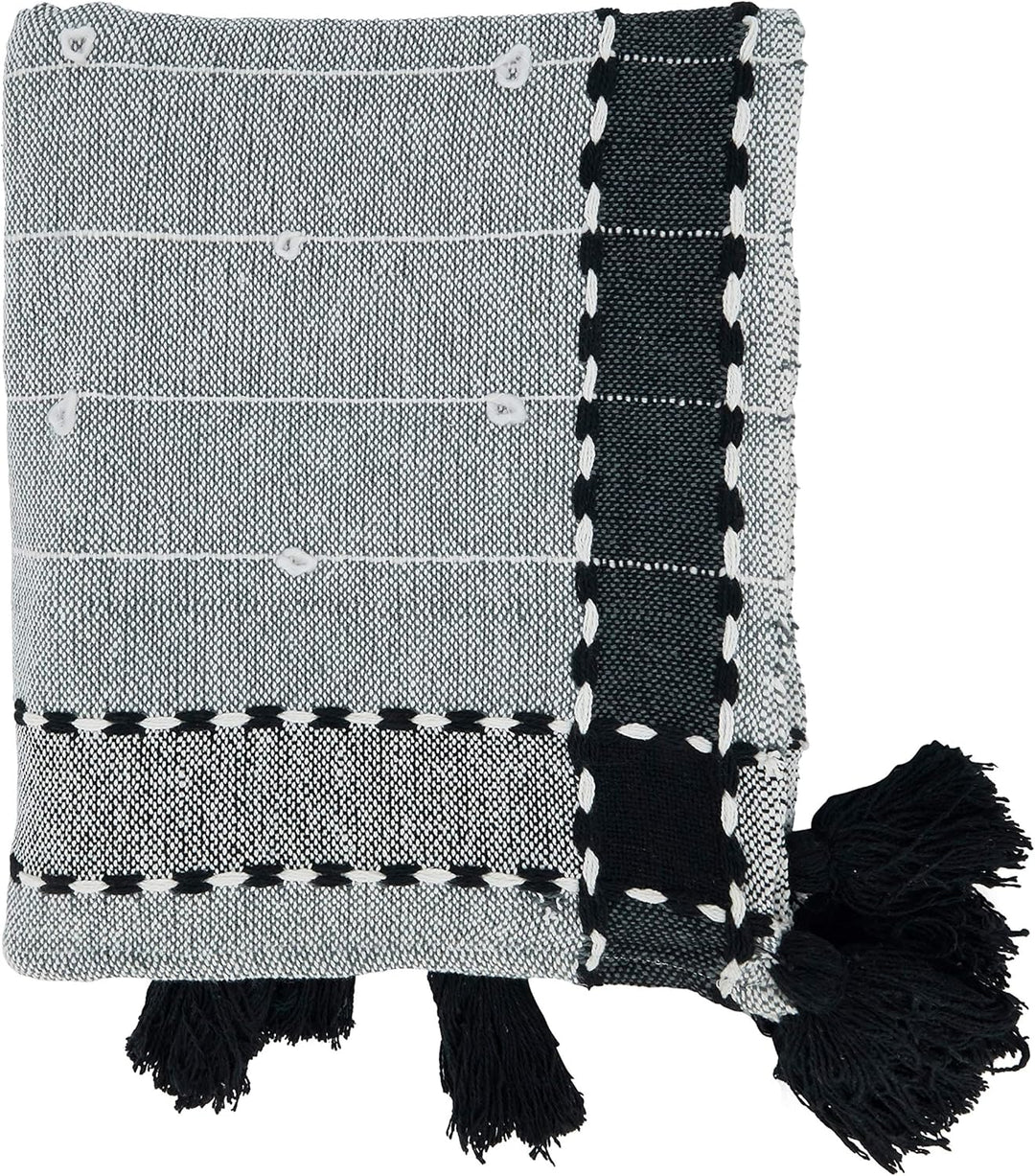 Banded Border Tassel Black Throw