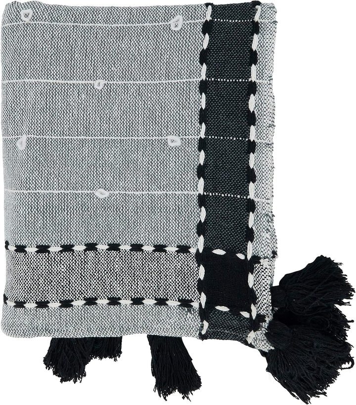 Banded Border Tassel Black Throw