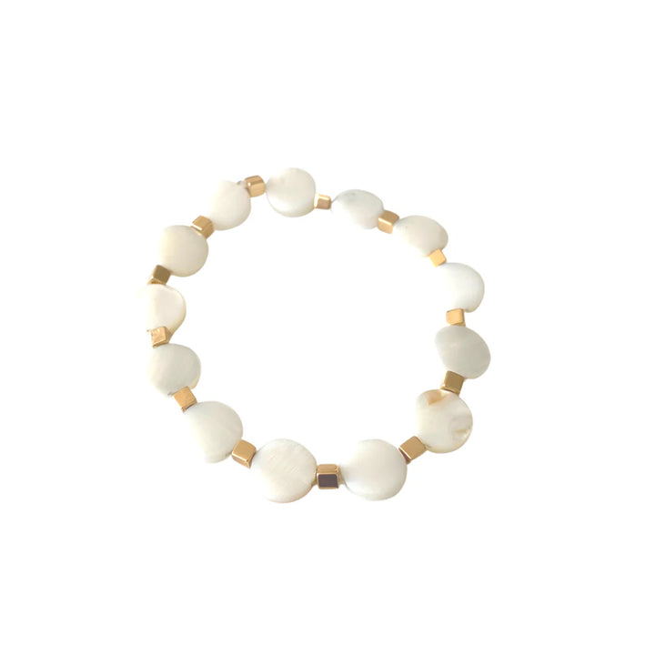 Tropez Pearl Flat Circle Pearl Bead And Gold Bead Bracelet