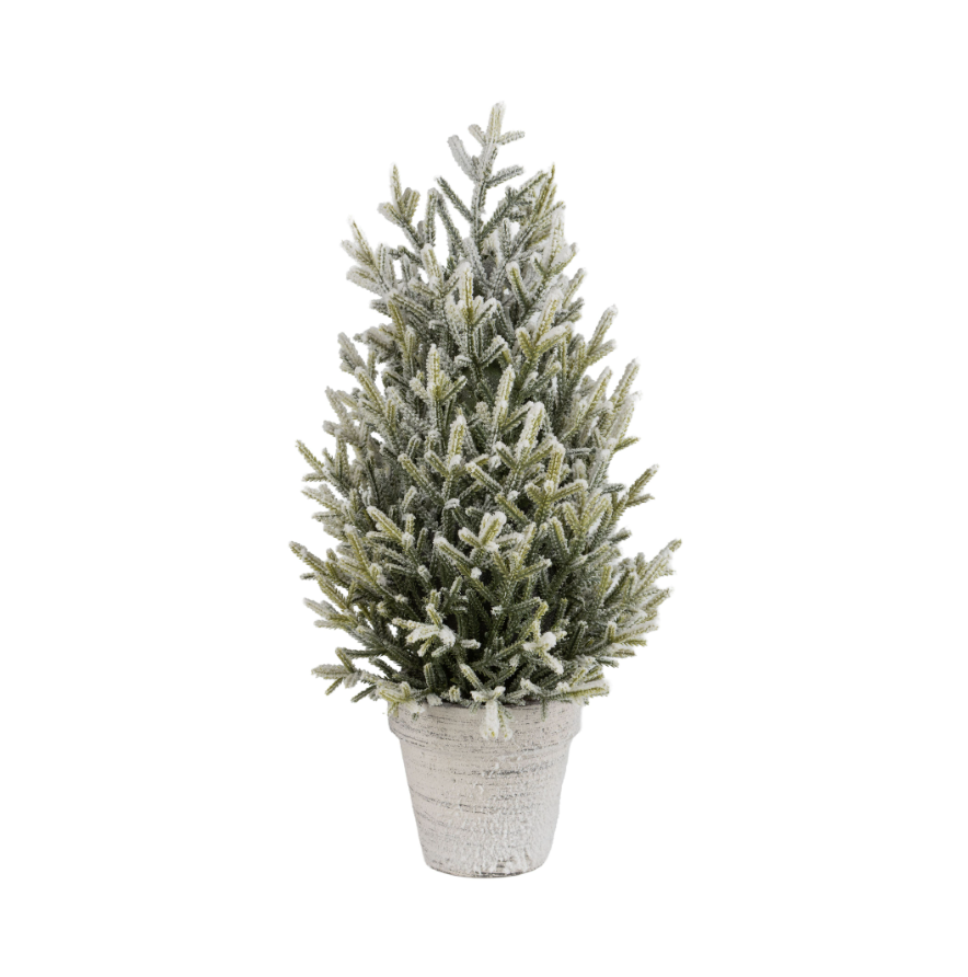 Tree Potted Snowy Fir with Flocked Branches in White Pot