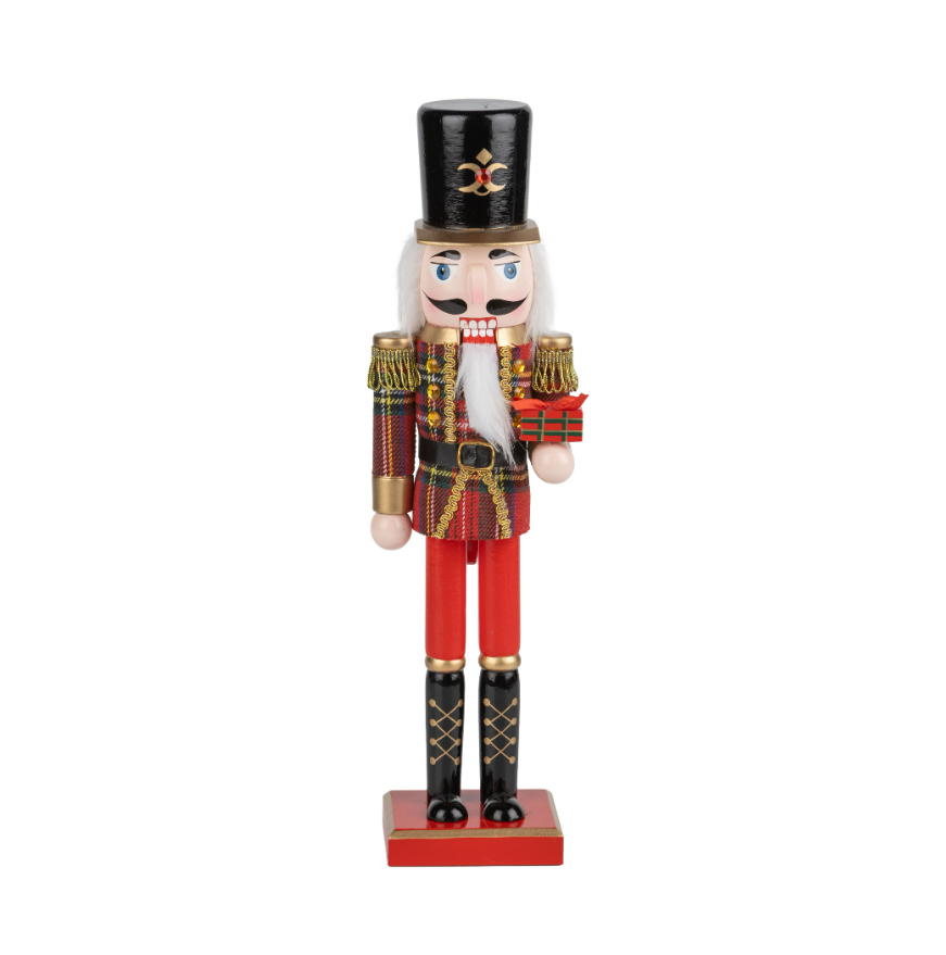 Wood Nutcracker Table Piece in Tartan Plaid Uniform