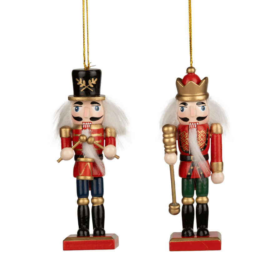 Wood Nutcracker Ornaments in Red Uniforms / Gold Accents 2 Asst'd