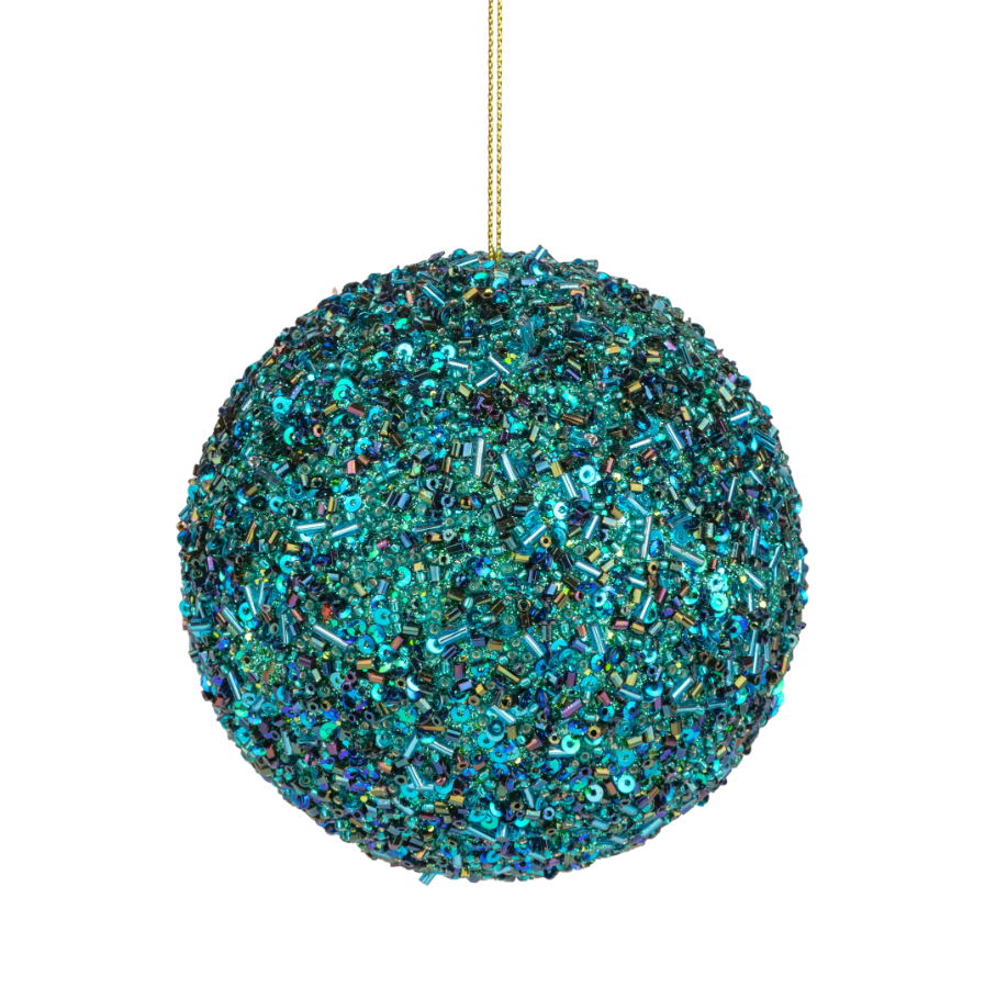 Peacock Glitter and Beads Ball Ornament