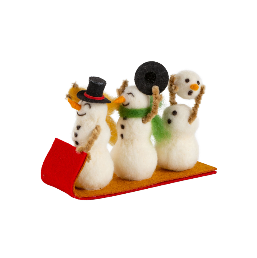Felt Tree Snowman on Red Toboggan Table Piece