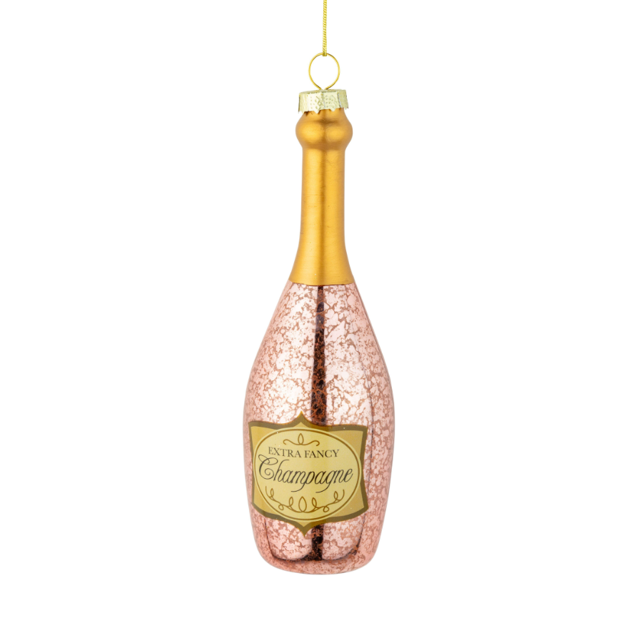 Glass Pink Champagne Bottle Ornament