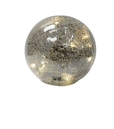 Crackle Glass Sphere Antique Silver Finish LED Light