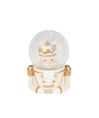 Painted Resin Nutcracker Snow Globe | White, Cream and Gold