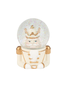 Painted Resin Nutcracker Snow Globe | White, Cream and Gold