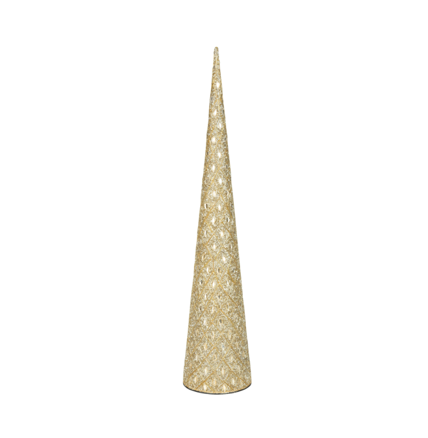 Harlequin pattern gold bead on metal cone tree