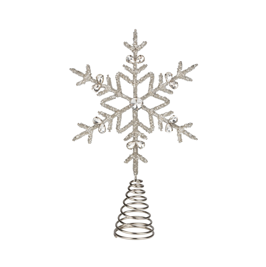 Beaded snowflake tree topper glass beads with gem tips on metal frame