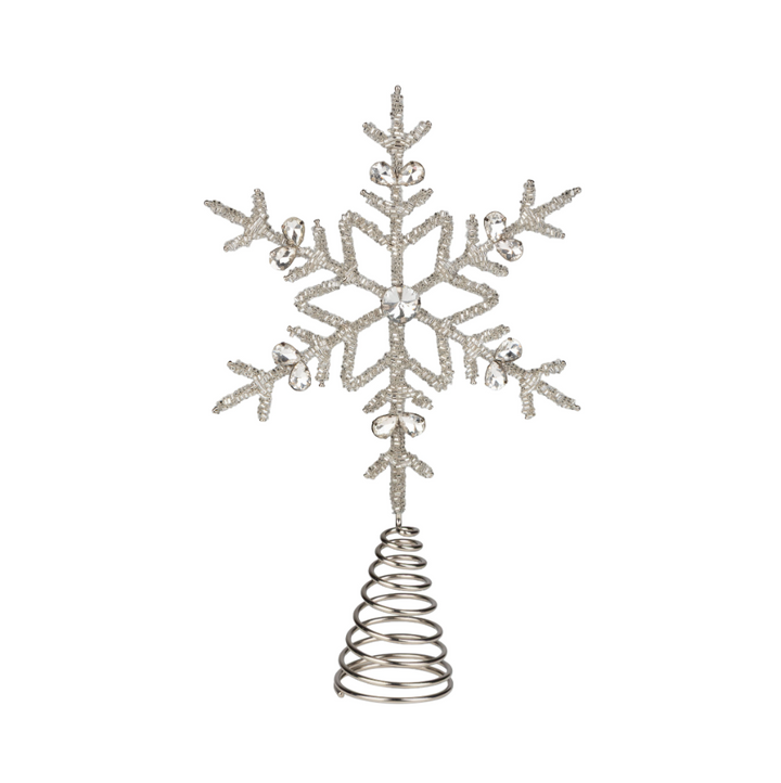 Beaded snowflake tree topper glass beads with gem tips on metal frame