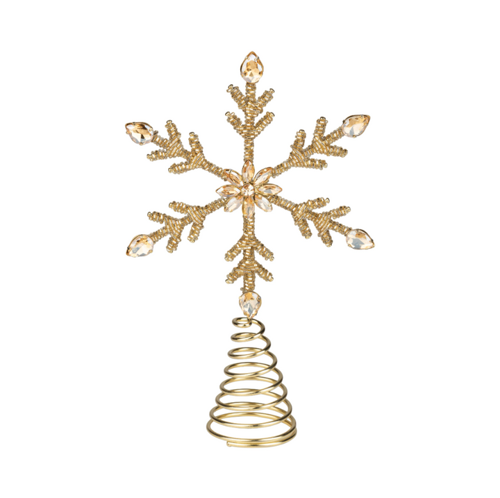 Beaded snowflake tree topper glass beads with gem tips on metal frame