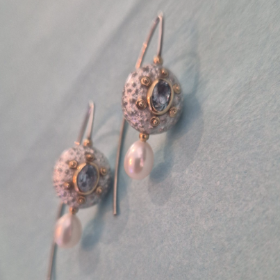 BJ-30 Studs Silver sea urchins with silver & czs