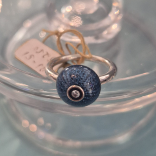 BJ-51 Ring Dark Blue Sea Urchin Silver & CZs